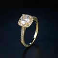 Classic cushion halo engagement ring in gold with sparkling pavé-set zircons - US 5 / Gold