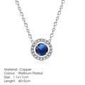 Platinum plated copper necklace with 1.1cm round sapphire blue zircon pendant and O-chain - Sapphire Blue Halo Circle Style (N097) / Platinum