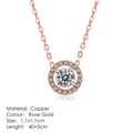 Close-up of 1.1x1.1cm rose gold round zircon halo pendant with 40+5cm copper link chain - Rose Gold Halo Circle Style (N095) / Rose Gold