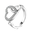 Polished silver double heart ring with pave-set cubic zirconia on a white background - US Size 7.25 / Silver Plated White Zirconia