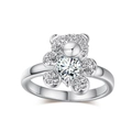 Charming bear ring in polished silver finish with sparkling heart-shaped zircon stones - US Size 7.25 / Silver Plated White Zirconia