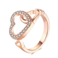 Rose gold heart ring with three hollow hearts and sparkling zircon pave setting - US Size 7.25 / Rose Gold Plated White Zirconia