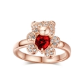 Rose gold plated bear ring with red heart zircon and shimmering crystal pavé - US 6 / Rose Gold Red Stone