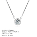 Classic platinum plated copper necklace with a brilliant round cubic zirconia pendant - Box Chain Solitaire Style (N242)
