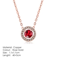 Elegant rose gold plated necklace with ruby-red zircon pendant and adjustable chain - Ruby Red Halo Circle Style (N098)