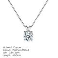 Platinum plated copper necklace with a brilliant round zircon pendant and adjustable chain - Four-Claw Solitaire Classic Style (N613)