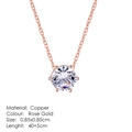 Detail of rose gold copper necklace featuring a 0.85cm round cubic zirconia pendant - Six-Claw Solitaire Rose Gold Style (N458)