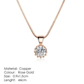 Classic round zircon pendant necklace in rose gold finish with 44cm snake chain - Crown Base Round Diamond Style (N390)