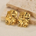18K gold plated stainless steel stud earrings with modern irregular folded texture - Irregular Texture (D312/D325) / Gold Square
