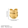 Detailed view of wide gold stainless steel ring with irregular hammered texture and dimensions - Hammered Wide Ring (JDR2502008)