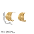 Macro detail of large gold C-shape earrings in stainless steel with wavy hammered texture - Irregular Ripple Earrings (JDE2503034)