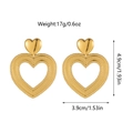 Detailed size map of gold hollow heart earrings showing 4.9cm height and 17g weight - Hollow Heart Style (JDE2502068)