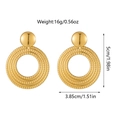 Detail view of large gold hoop earrings with textured lava pattern and size measurements - Textured Round Style (JDE2502070)
