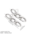 Detail view of silver stainless steel chain link earrings with size measurements in inches - Geometric Chain Silver Earrings (JDE254302-G)