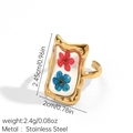 Detailed size view of square stainless steel ring with dried flowers and dimensions - Rectangle Red Blue Dried Flowers (JDR256172-3)