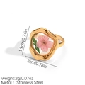 Detailed view of square gold resin ring with real dried flower and stainless steel band - Irregular Wavy Pink Dried Flower (JDR256172-6)