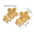 Exaggerated 18k gold 5cm textured double flower drop earrings with brushed metal finish - Double Flower Earrings (JDE2503007)