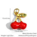 Detailed view of red cherry pendant charm in stainless steel with size measurements - Cherry Style (JDP2507221-1)