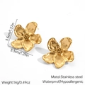 Detailed macro view of 18k gold flower earrings with hammer texture and 3.5cm size - Natural Sprawl Stainless Steel Flower Earrings (JDE2508018)