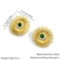 Détails de boucles d'oreilles soleil 3,7 cm en acier doré avec pierre verte et tailles - Style Texture Malachite Verte (JDE2508121-1)