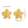 Golden flower earrings with brushed metal finish, five-petal design and dimension details - Gold Five-Petal Flower Studs (JDE2503003)