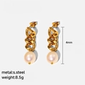 Détails des boucles d'oreilles chaîne en acier inoxydable doré 18K et perles - 40mm