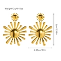 Golden double-layer sunburst dangle earrings in stainless steel with measurement labels - Radiant Sun Earrings (JDE2508052)