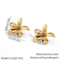 Golden five-petal flower stud earrings in matte stainless steel for a stylish look - Frosted Stainless Steel Five-Petal Studs (JDE2508017)