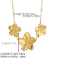 Golden stainless steel necklace featuring paperclip chain and three brushed flower charms - Paperclip Chain Floral Necklace (JDN253261)