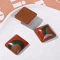 Detailed view of 19mm retro striped resin square charms for DIY jewelry accessories - Square Red Brown Green