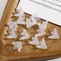 Makroaufnahme von 12 schillernden weißen Blumenperlen für DIY-Schmuckherstellung - Glitzer Weiß