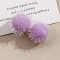 Detail of lavender plush pom poms with silver tinsel for DIY jewelry and hair accessories - 20mm / Deep purple
