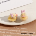 Mini figuras de patos amarillos con lazos rosas, tamaño detallado de 21mm por 15mm - Pato con Lazo de Mariposa Rosa (Medio Agujero)