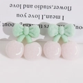 Plush cherry ornament with mint green bow and pink velvet balls for DIY hair clips - Flocked Cherry