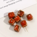 Ethnic square ceramic beads in orange gradient glaze for DIY jewelry making - 12mm (1 Piece) / Orange Red