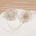 Handmade transparent glass drop flower earrings with gold wire and pearl center - Crystal Braided Flower