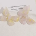 Detailed macro view of two cream gradient butterfly charms made of acetic acid on a plate - Pink Yellow Iridescent Butterfly (Style 5)