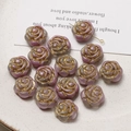 Gradient purple rose glass beads with gold trim for handmade DIY jewelry making - 1 Piece / Deep purple