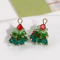 Handmade Christmas tree earrings crafted with colorful faceted glass beads and gold loops - Gold Christmas Tree Accessory-Single