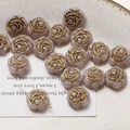 Macro detail of gradient purple glass rose beads with delicate gold-painted edges - 1 Piece / Light Purple