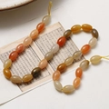 Bamboo-style oval stone beads for DIY jewelry in mixed yellow, gray, and green colors - Oval Beads Strand / Approx. 31 Pieces/Strand / Multicolor