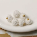 Close-up of white faux lamb wool ball charms with golden metal loops for DIY jewelry making - Single Pendant (No Chain) / White