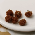 Detailed view of brown plush faux fur balls with golden metal rings for DIY jewelry making - Single Pendant (No Chain) / Brown