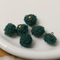 Macro detail of six dark green faux fur pompom charms with golden loops for DIY jewelry making - Single Pendant (No Chain) / Green