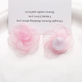 Pink mesh rose handmade flower hair accessories with layered fabric petals and soft finish - Deep Pink