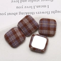 Detail of square vintage plaid fabric DIY accessories with metal flat back for jewelry making - Purple