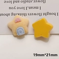 Yellow flocked star DIY accessory for jewelry making, front and back view, 19mm x 21mm - Yellow Pentagram
