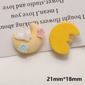 DIY crescent moon resin and flocking charm featuring a cute white rabbit and numeric detail - Yellow Moon Rabbit