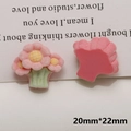 DIY pink flocked resin flower bouquet charm with green base, size 20mm x 22mm - Dark Pink Flower