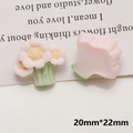 Pink and yellow flocked flower resin patch for DIY jewelry making, 20mm x 22mm size - Light Pink Small Flower